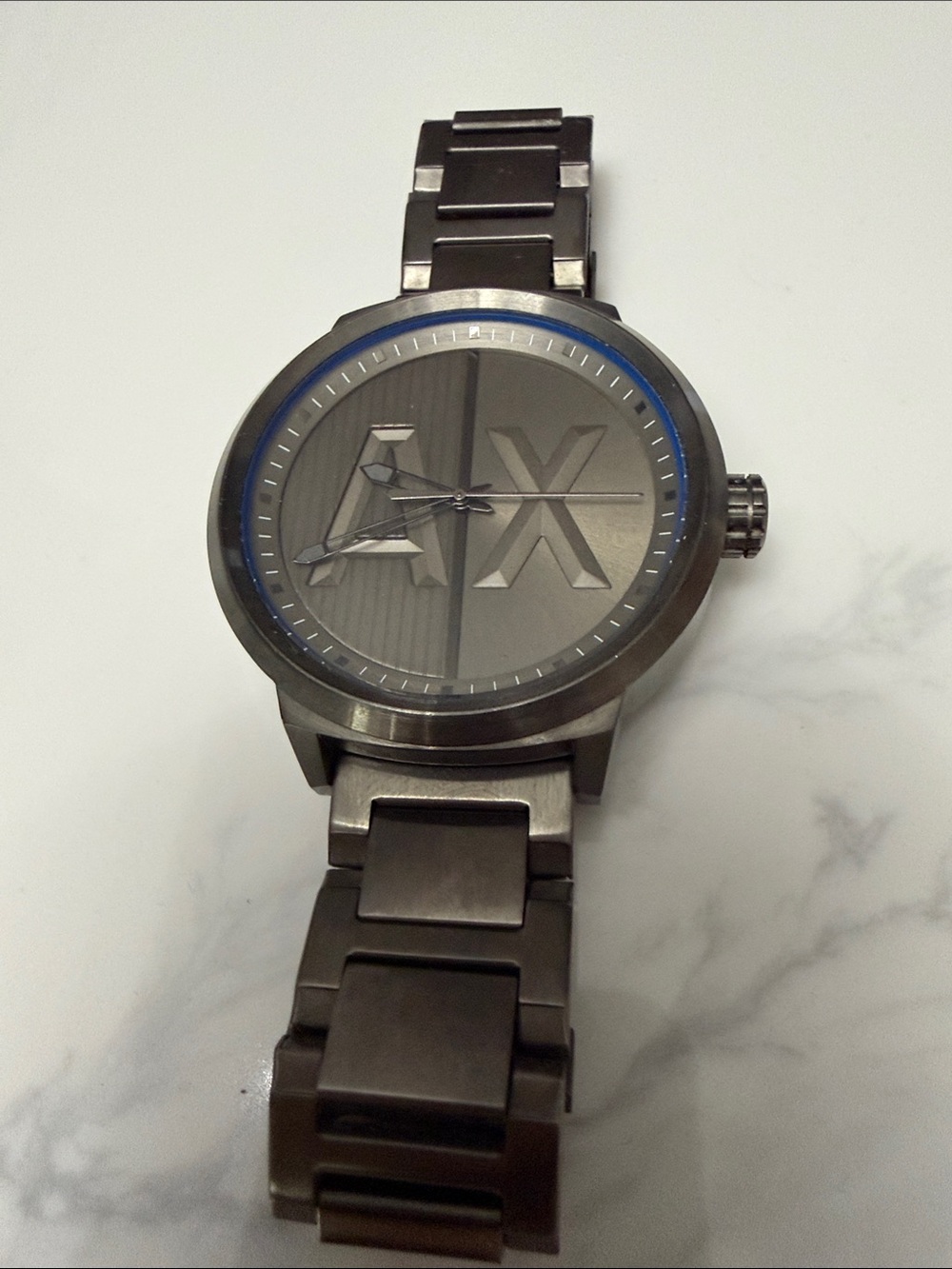 Armani Exchange Gunmetal Men's Bracelet Watch with Blue Accent